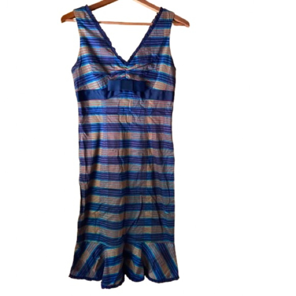 Betsey Johnson Striped Dress with Lace Trim and Bow — Size 8